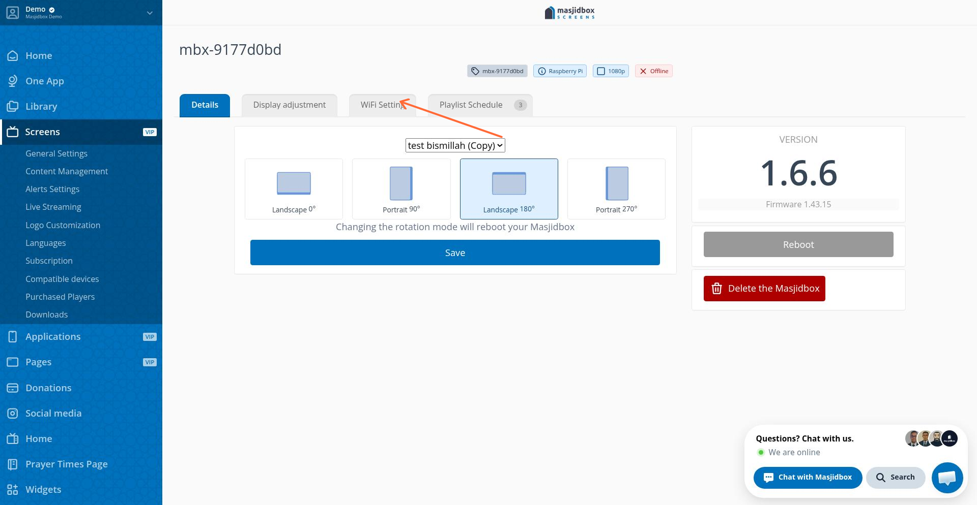WiFi Setting option in device management