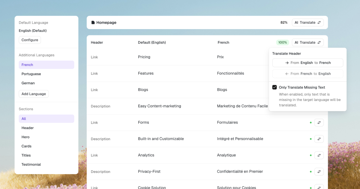 A screenshot of the translation manager in the editor.
