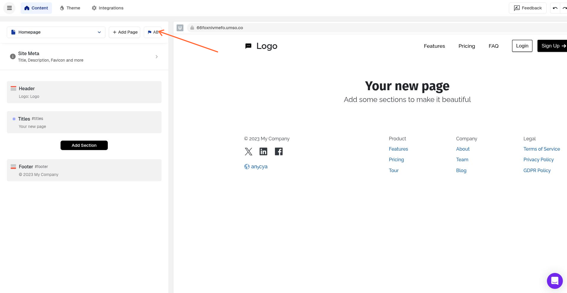 Language picker in the editor sidebar
