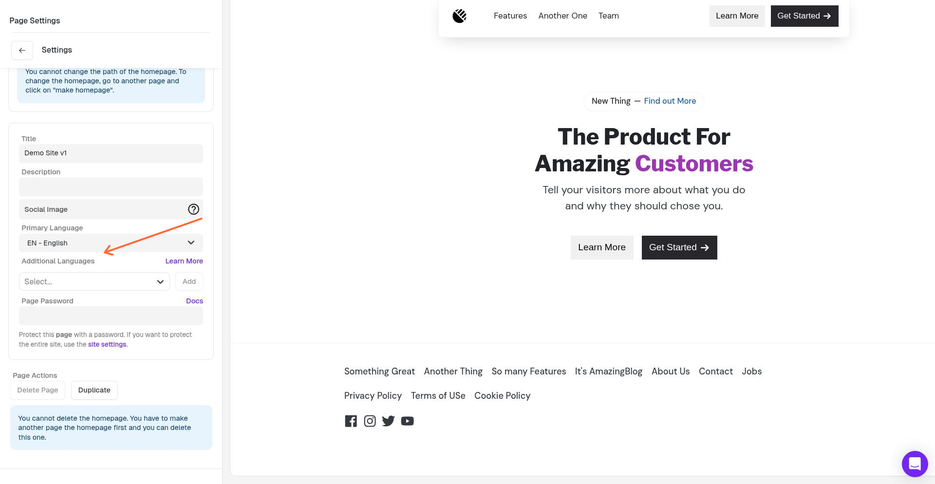 Additional Languages field in Settings