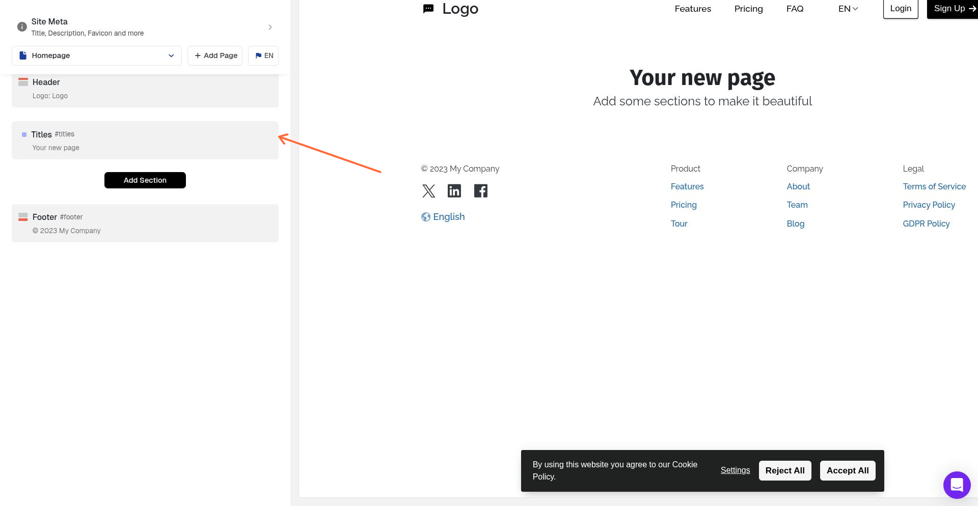 Section selected in left sidebar