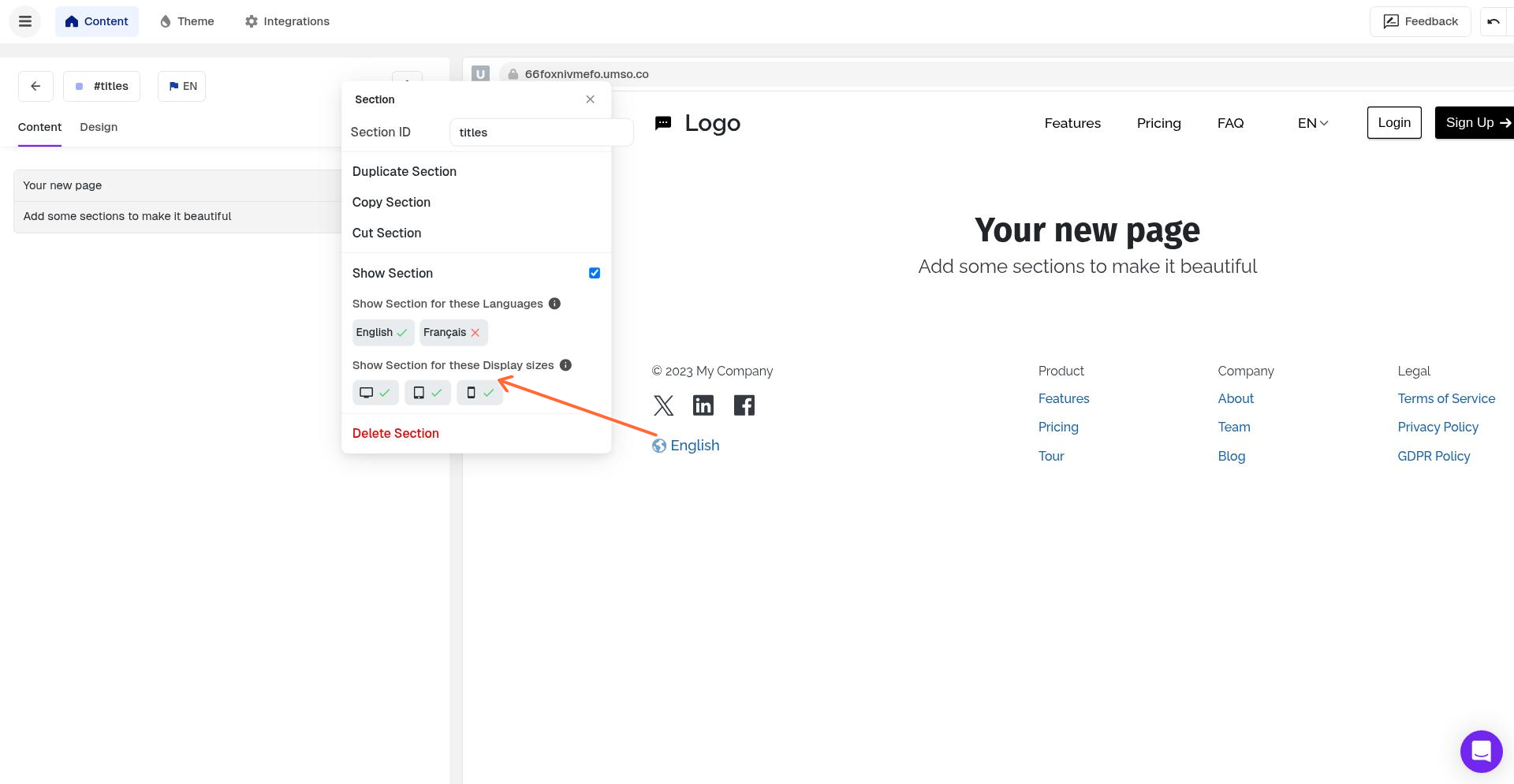 Screen size toggle buttons