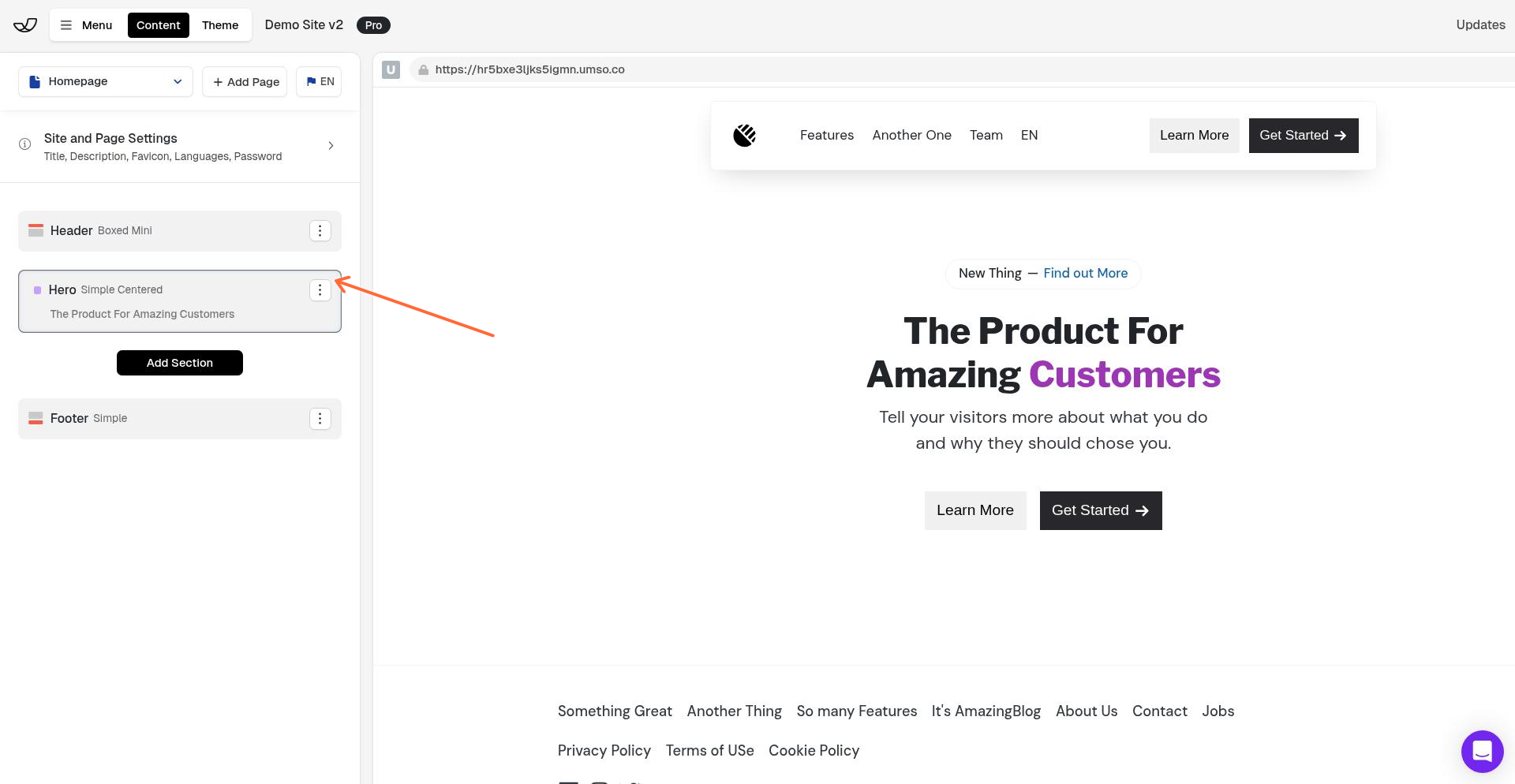 3-dot menu button on Hero section card in sidebar