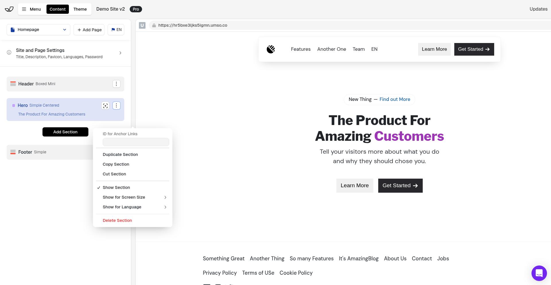 Language selection panel