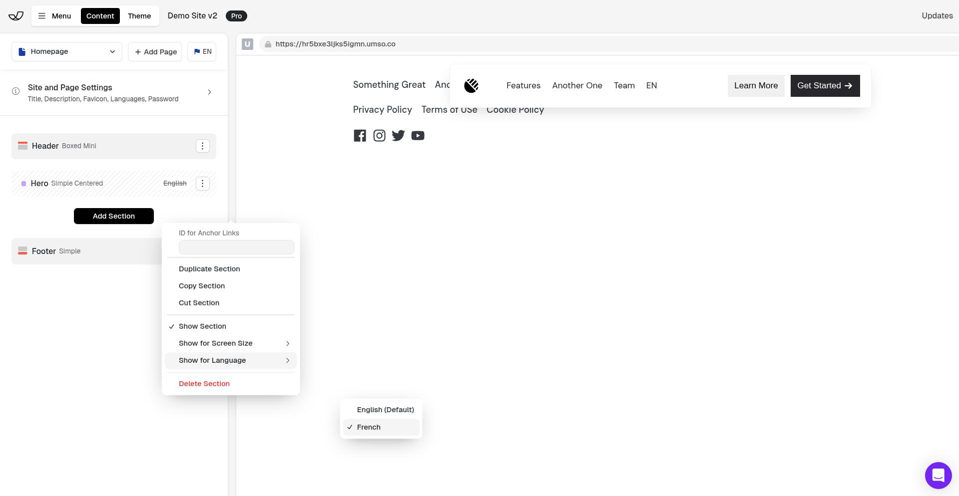 Greyed-out Hero section in sidebar when hidden for current language