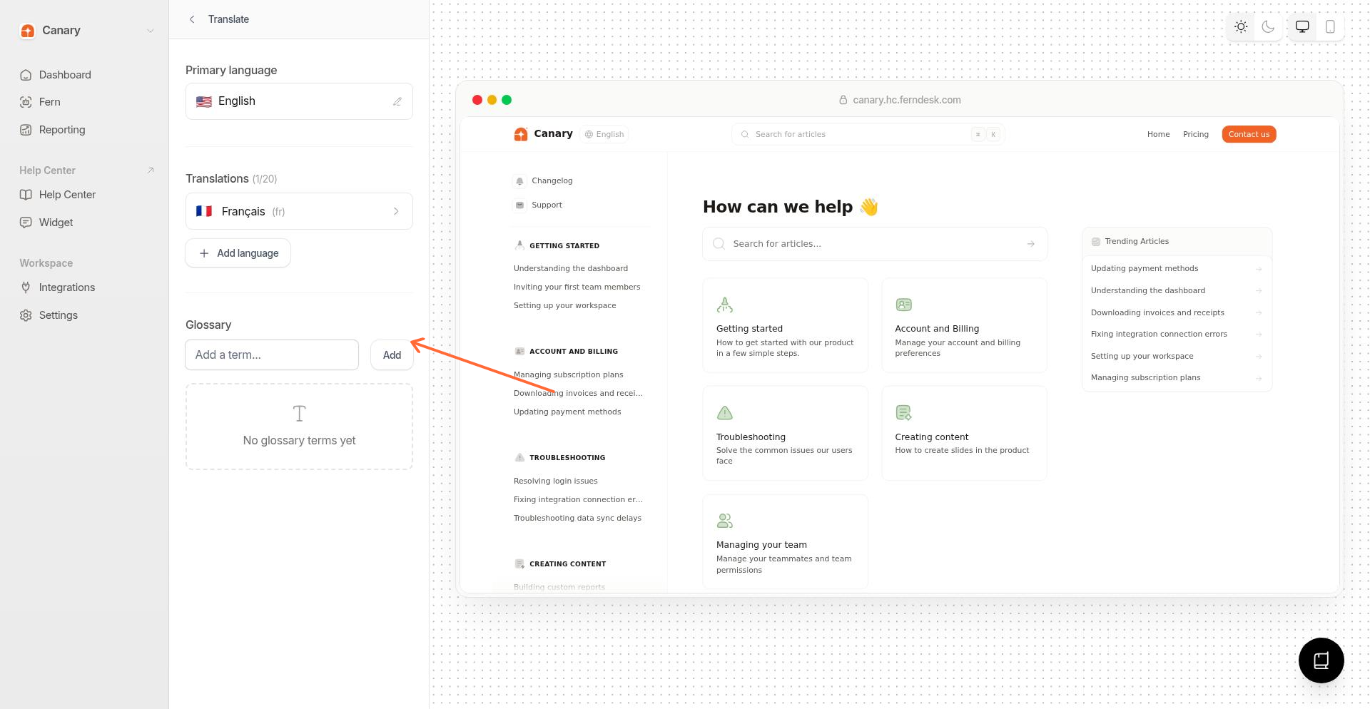 The Add a term input field with the Add button highlighted