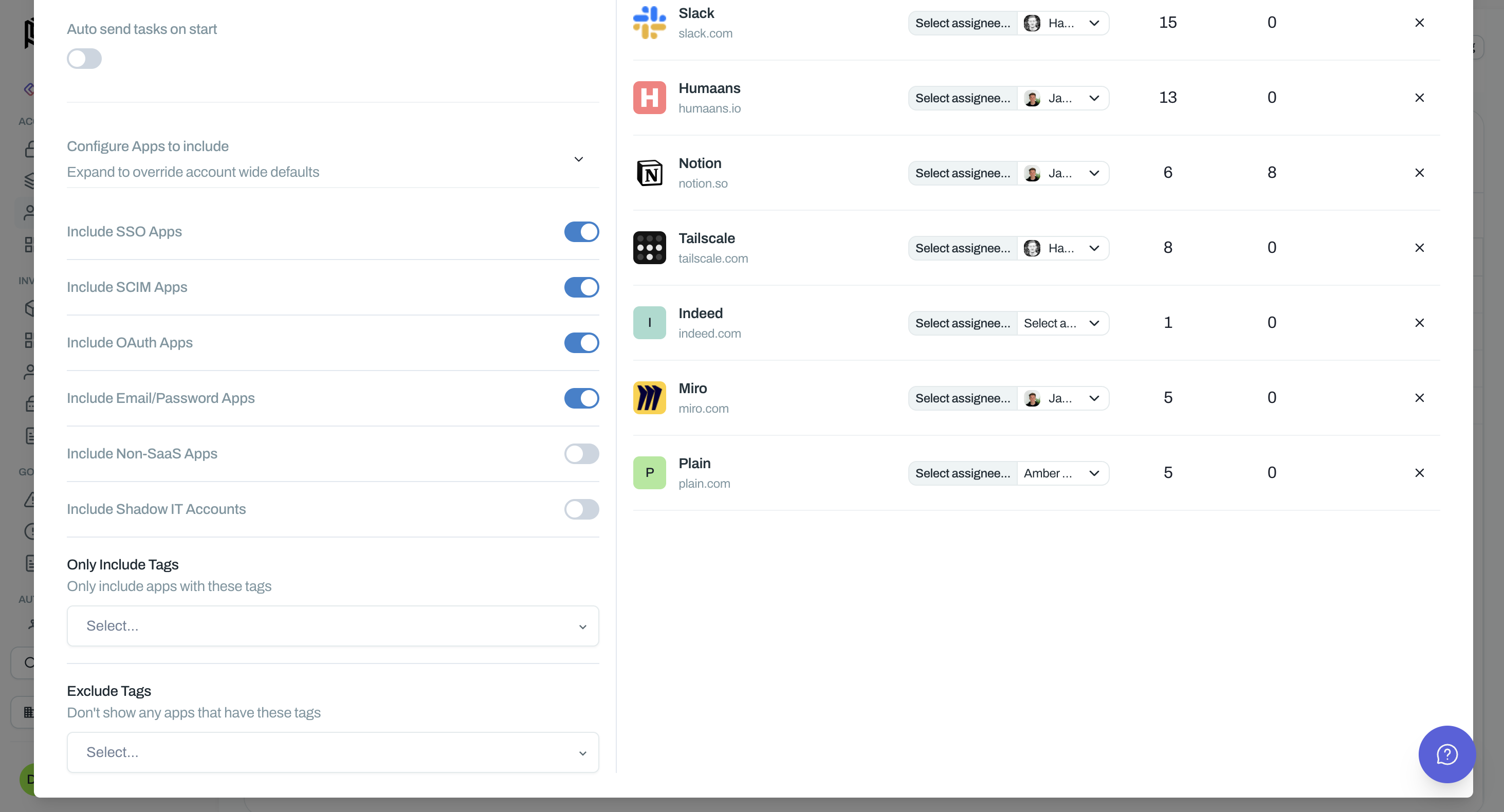 Offboarding progress dashboard showing account status, completed apps, and manual handoff alerts