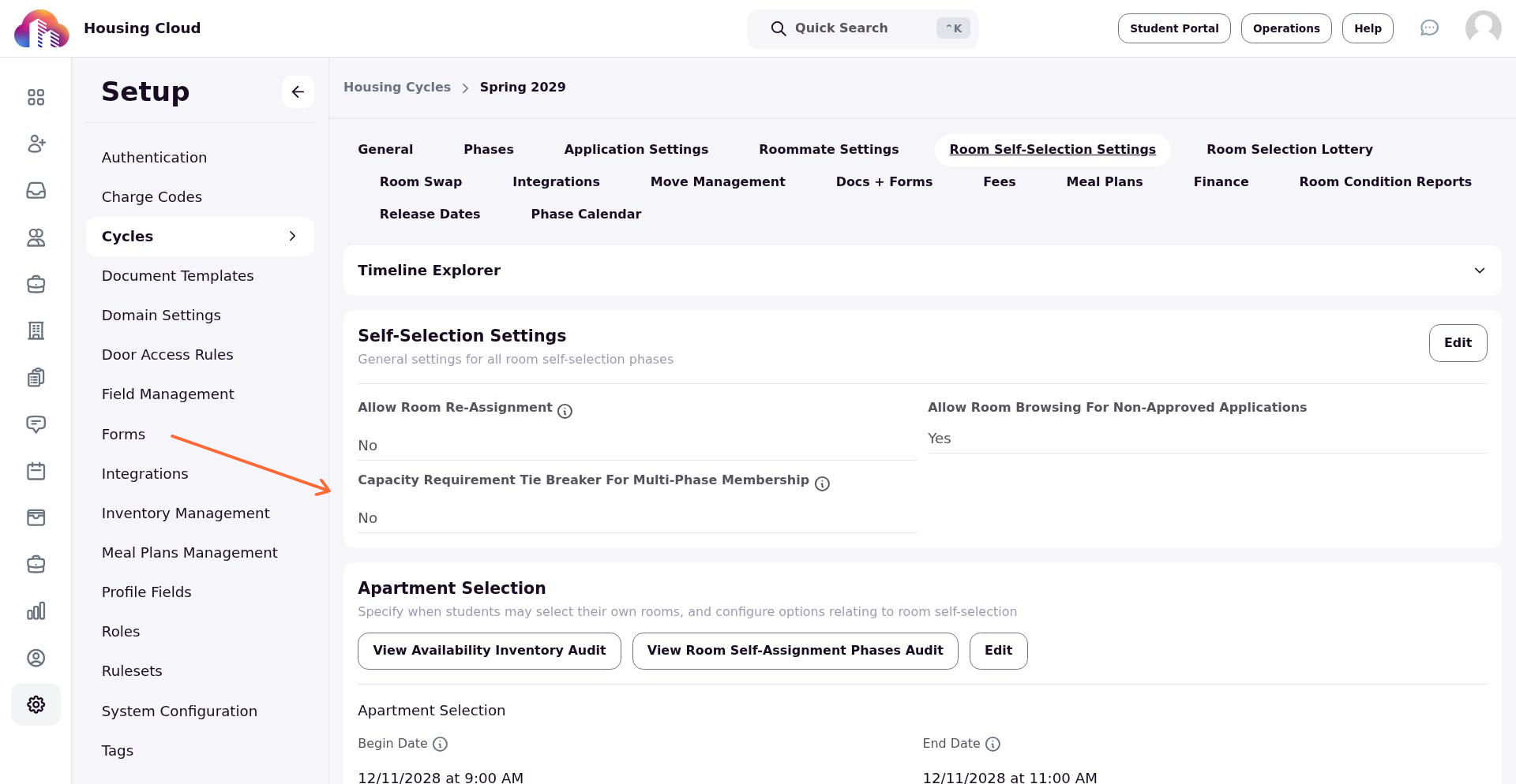 Capacity Requirement Tie Breaker dropdown in Self-Selection Settings