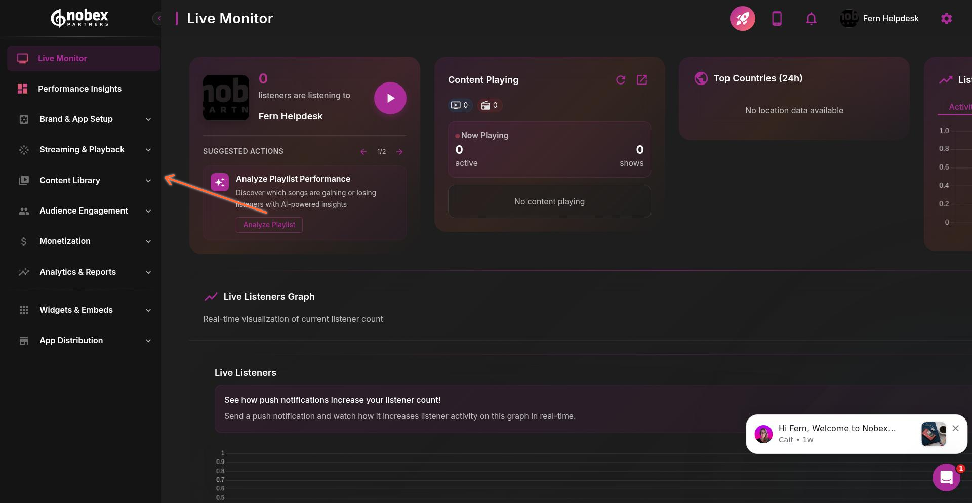 Content Library in left sidebar navigation