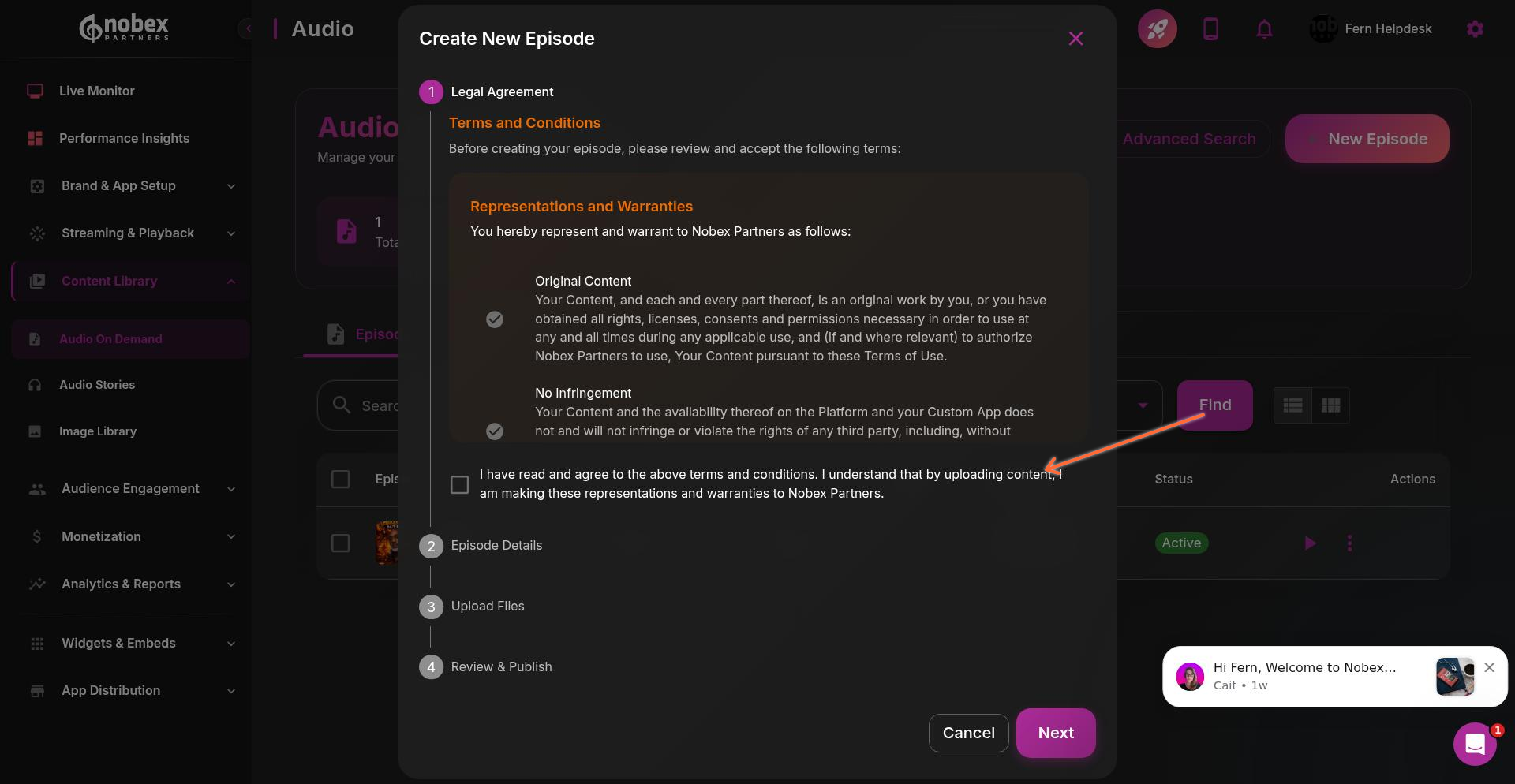 Terms and conditions acceptance screen