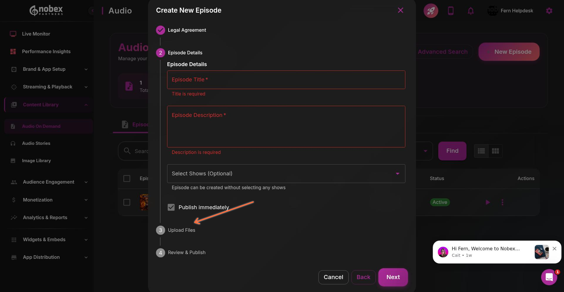 Audio file upload section