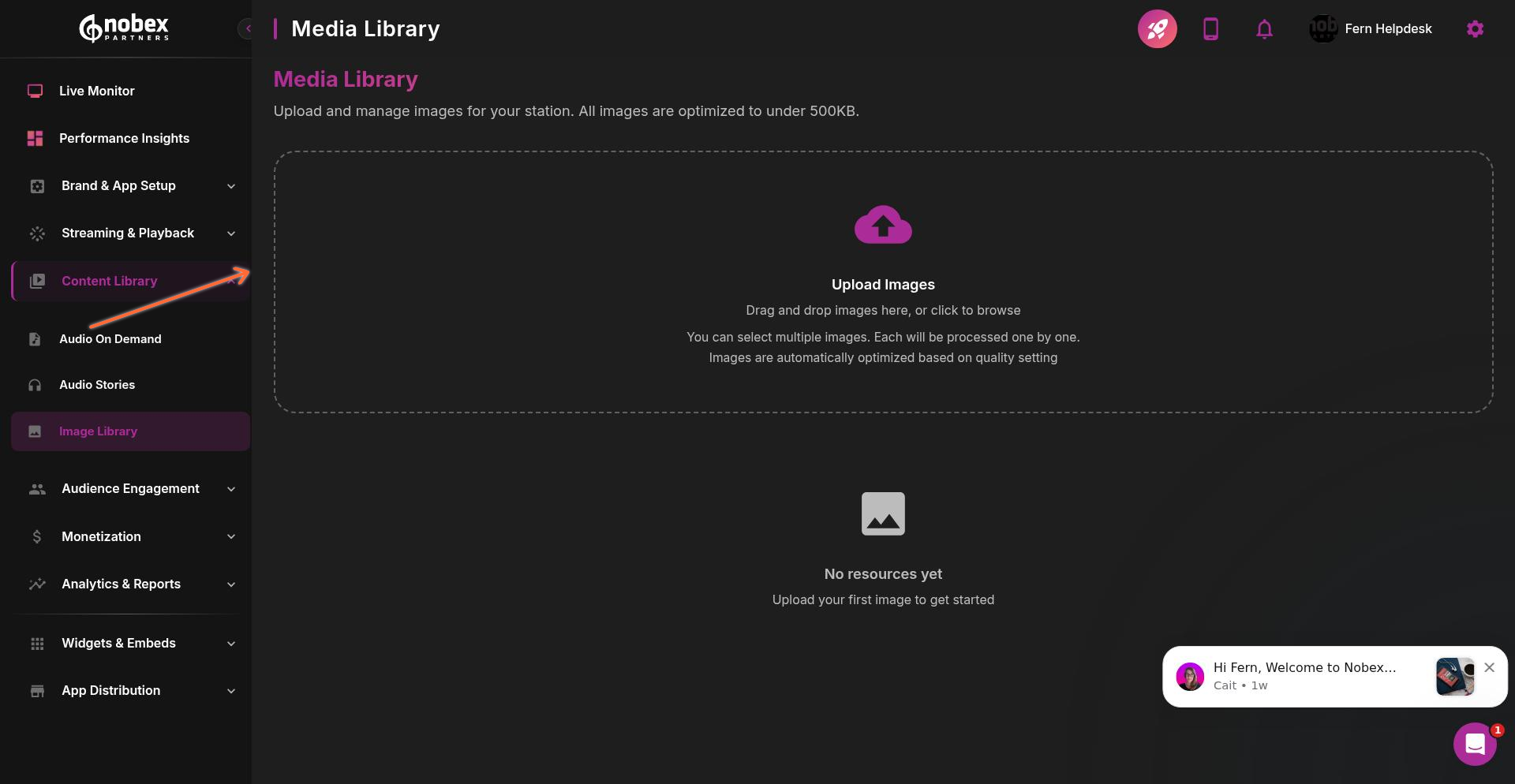 Image Library with upload area