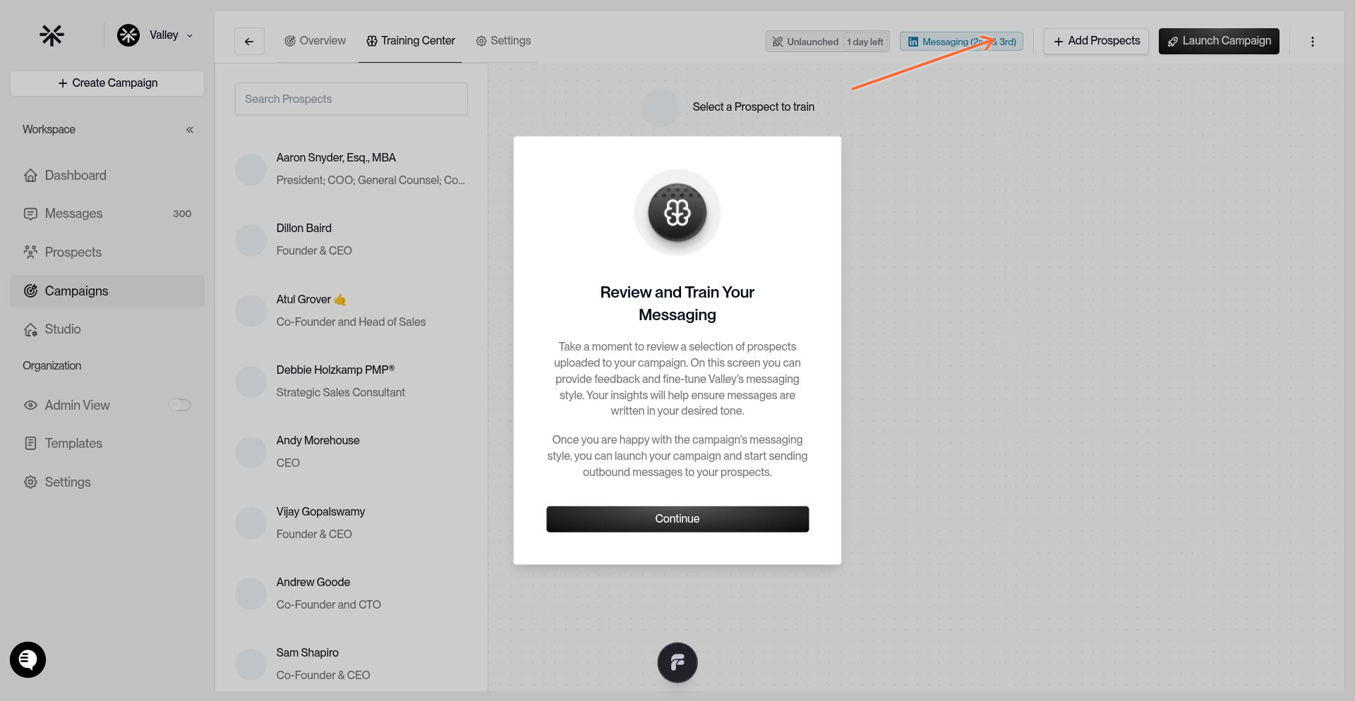 Add Prospects button location in campaign header