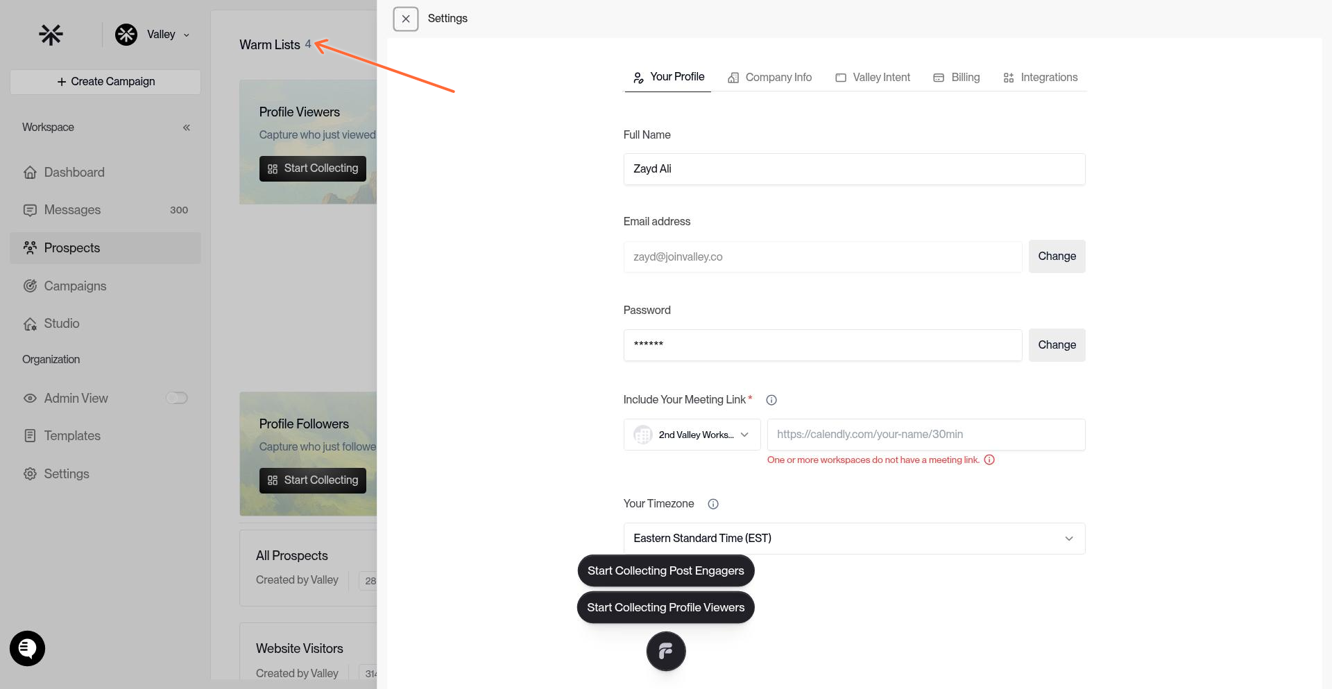 Warm Lists navigation in left sidebar