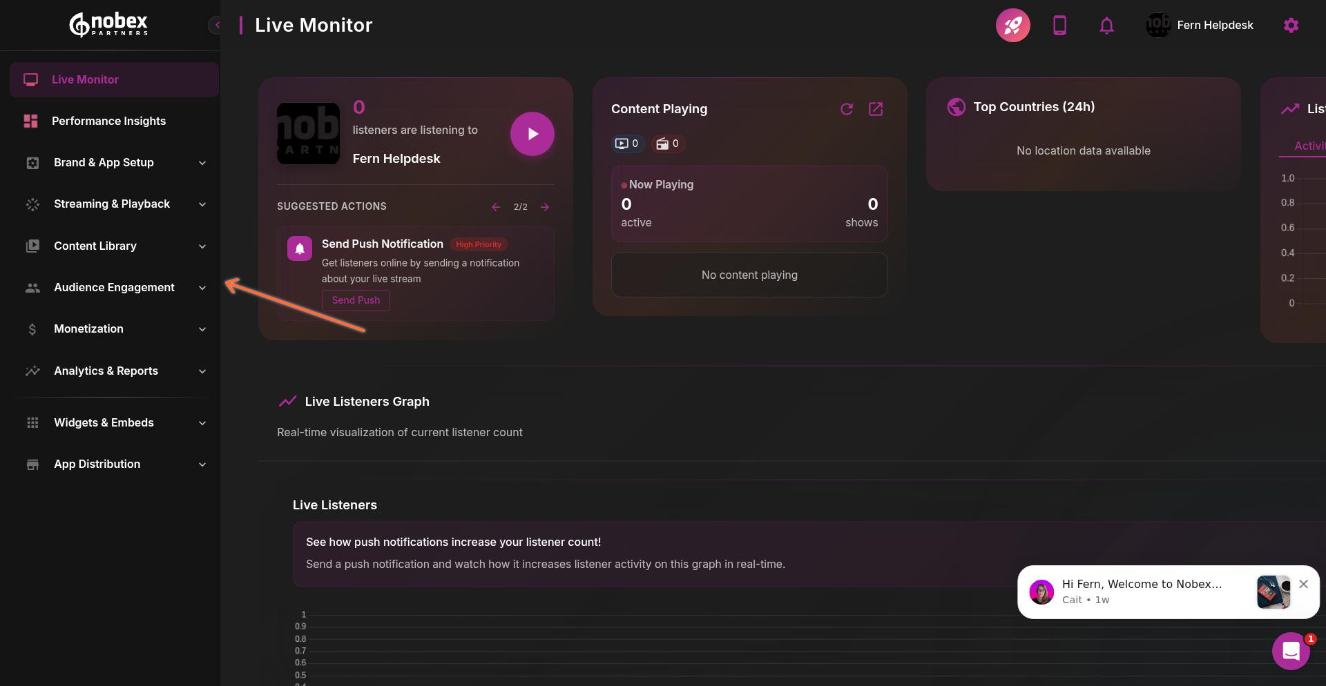 Audience Engagement menu in the left navigation bar