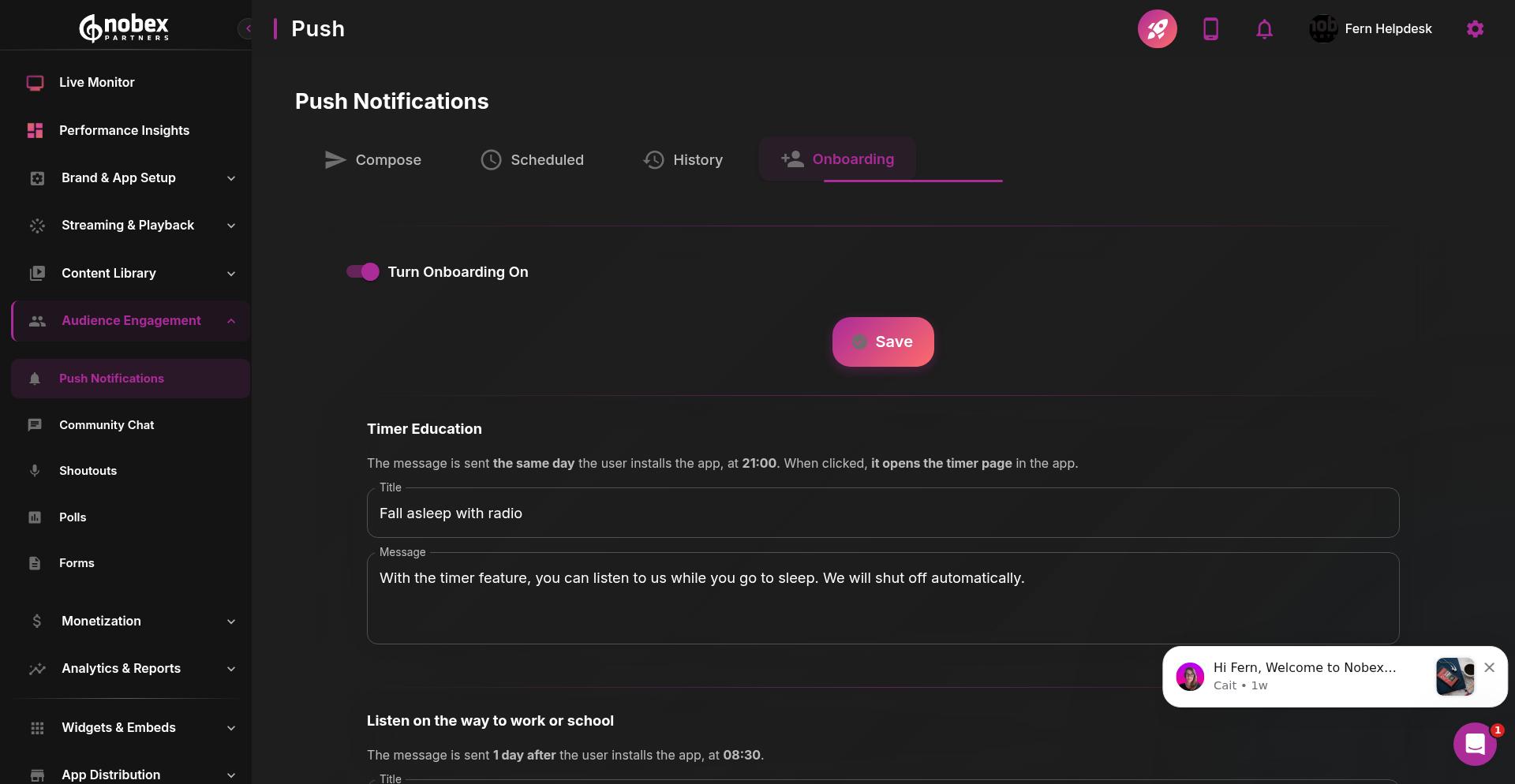 Onboarding message series for new users