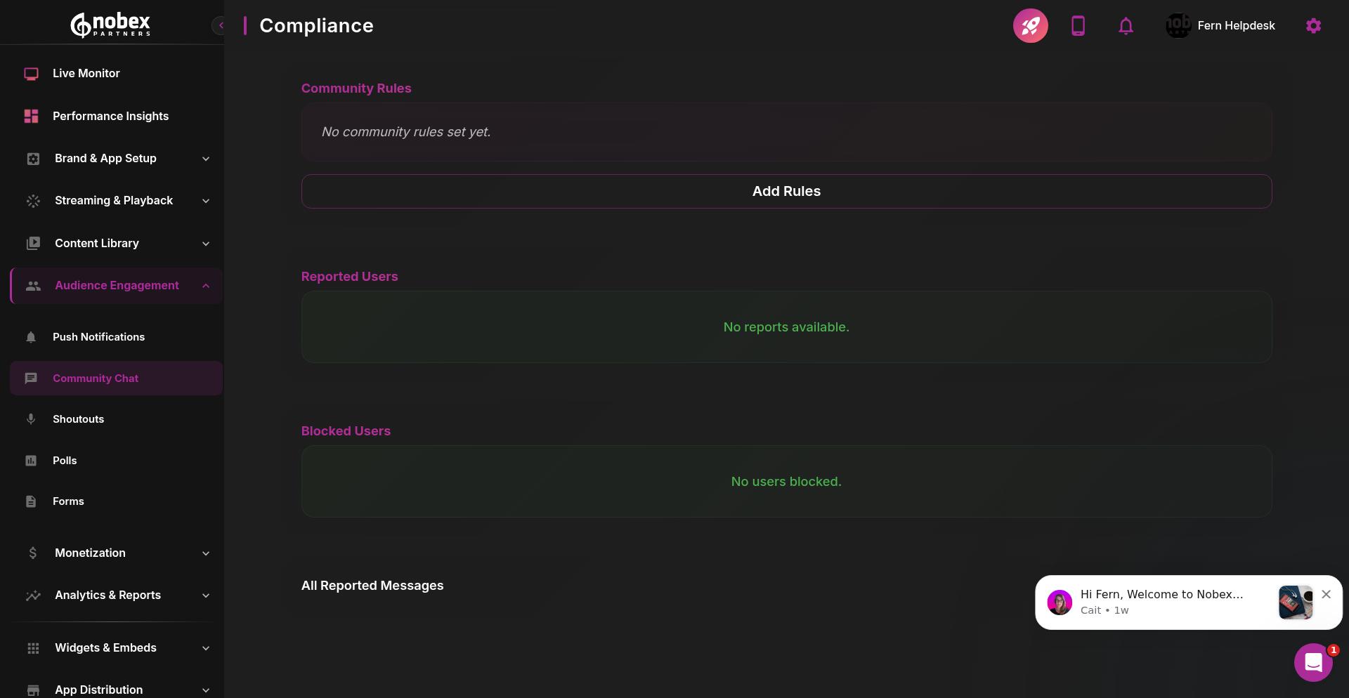 Reported users section in Community Compliance