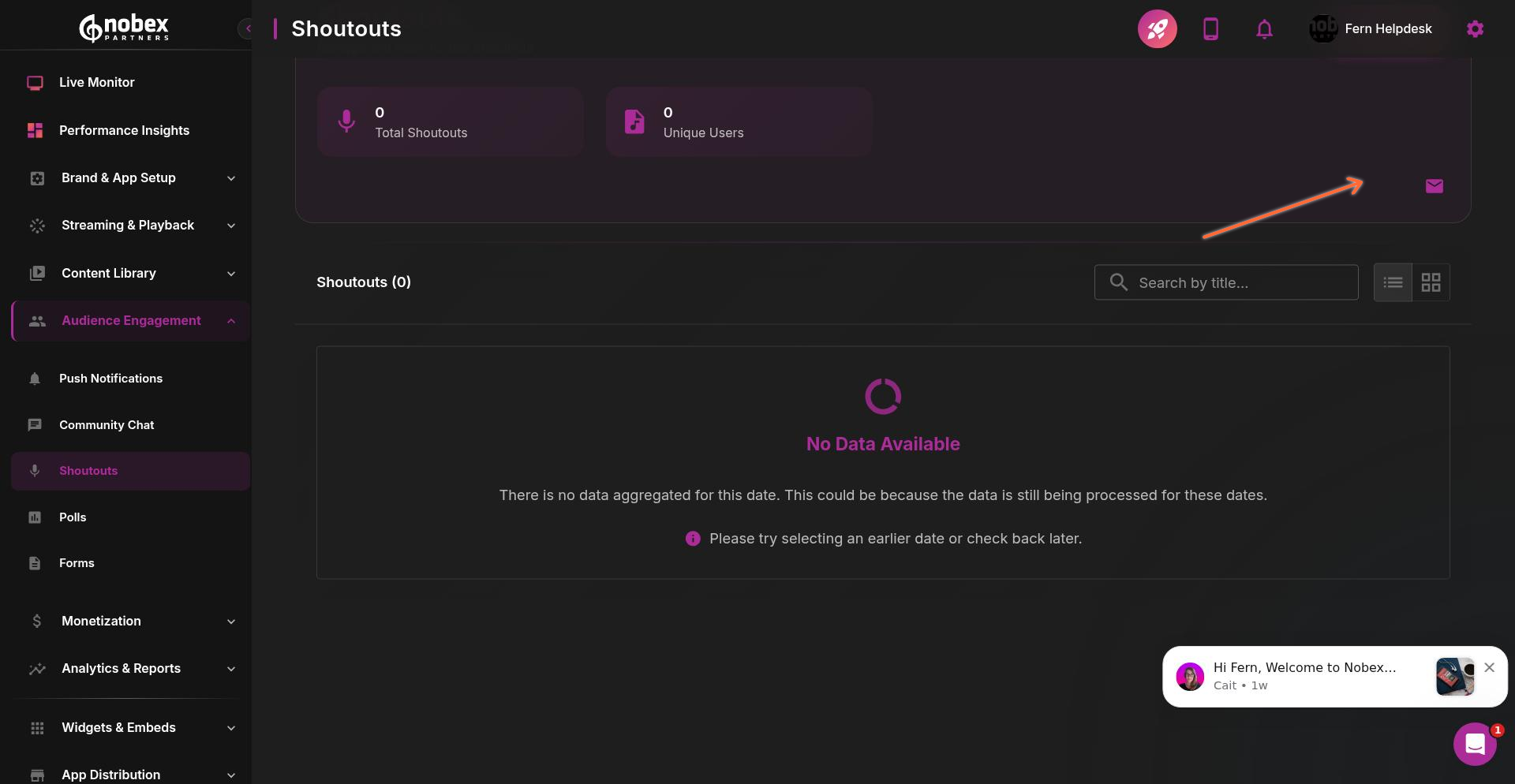 Email notification settings for shoutouts