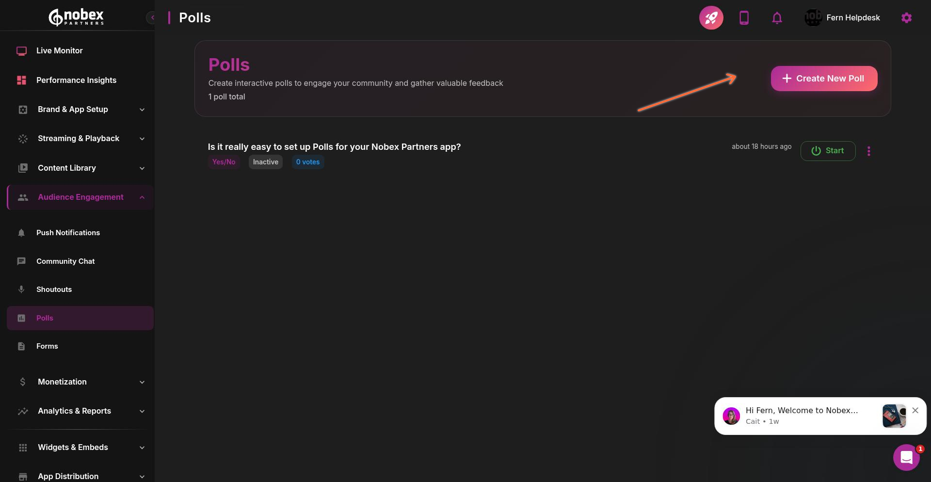 Polls main interface with Create New Poll button