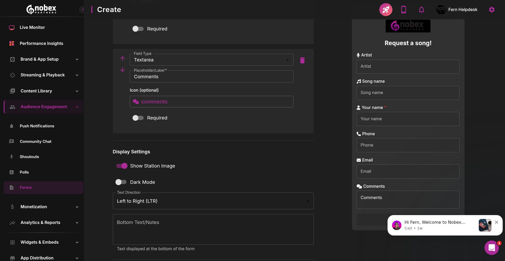 Create New Form button in editor