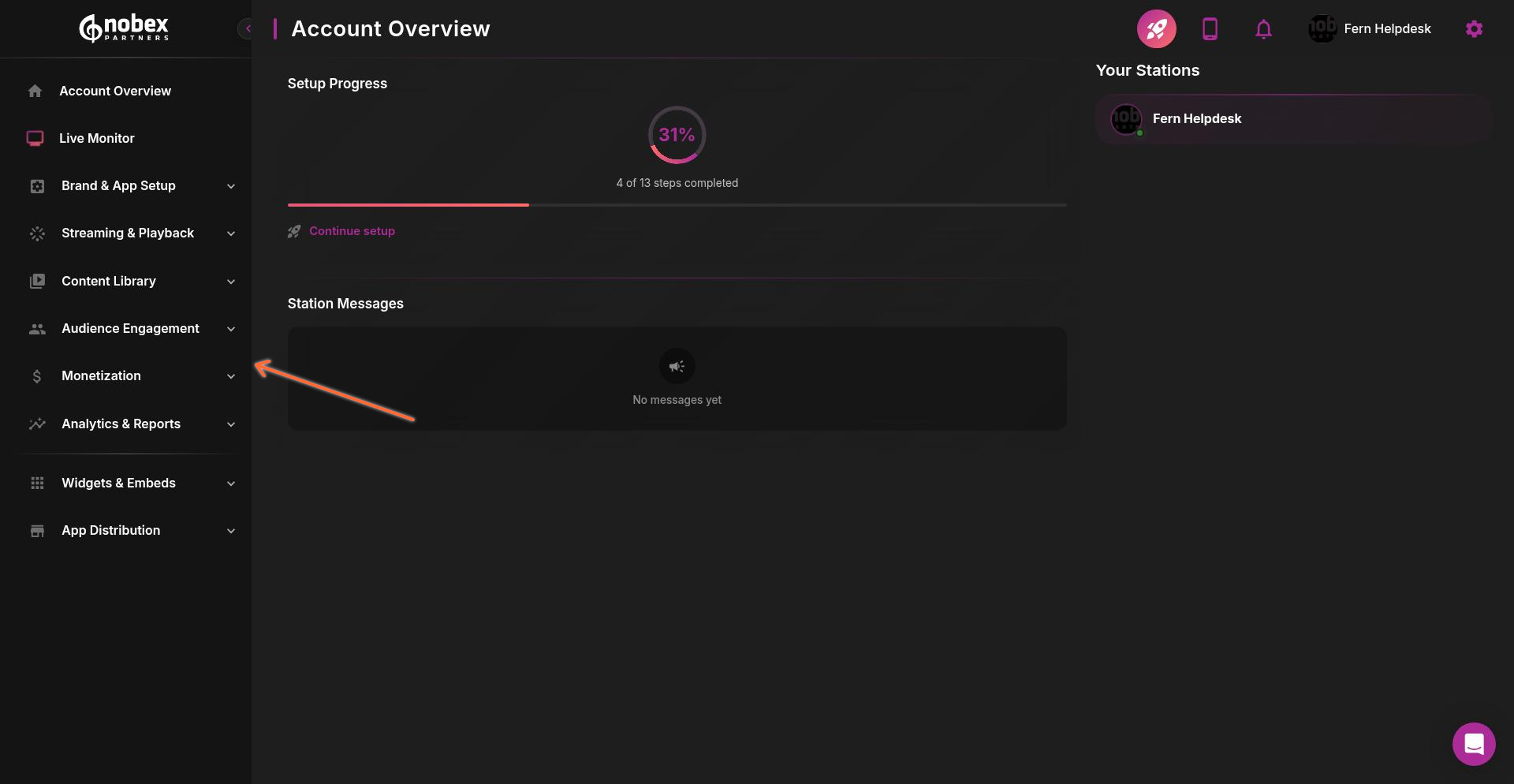 Monetization tab in the left sidebar with dollar sign icon