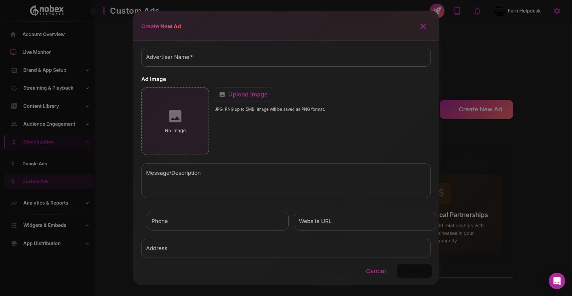 New ad creation form