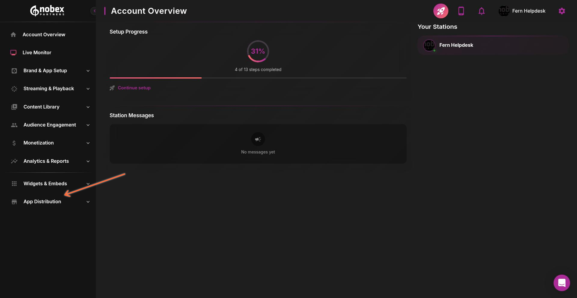 Dashboard with App Distribution highlighted in left navigation