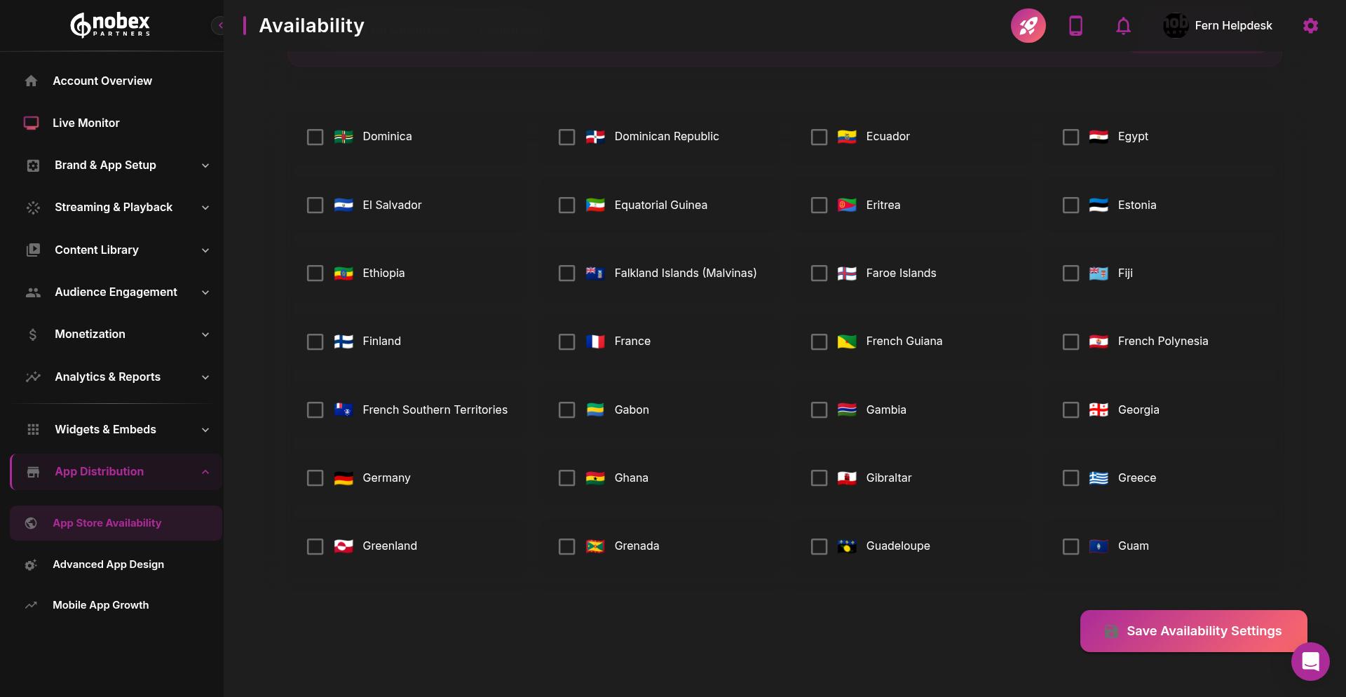 App Store Availability configuration interface