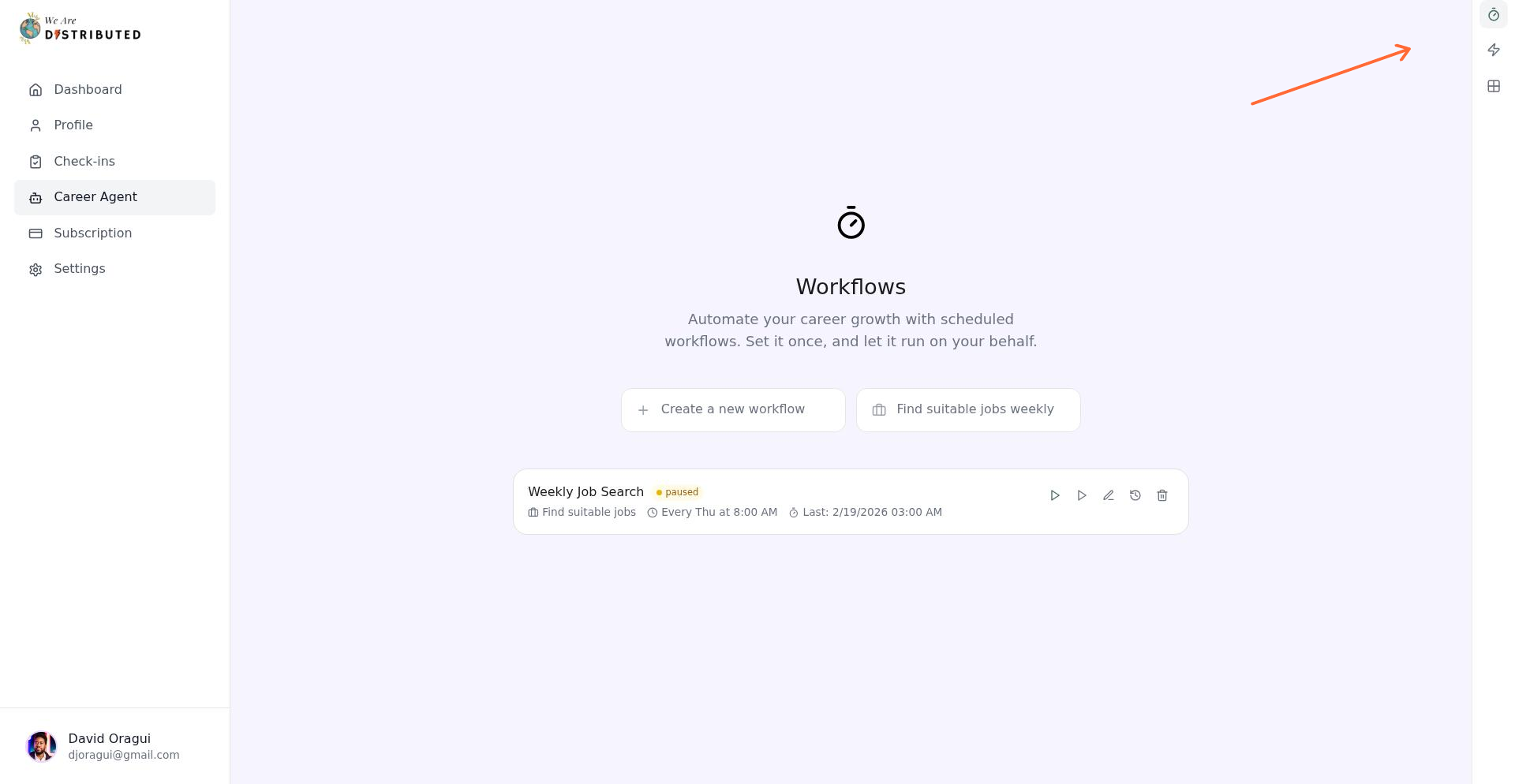 Workflows option in the Career Agent sidebar