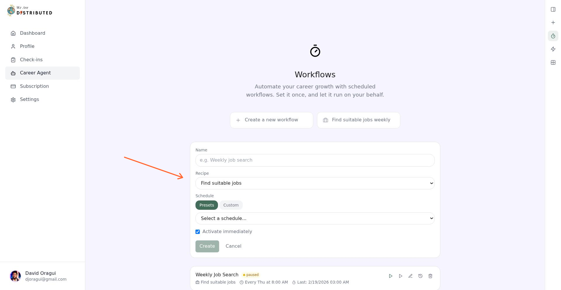 Recipe selection dropdown showing Find suitable jobs option