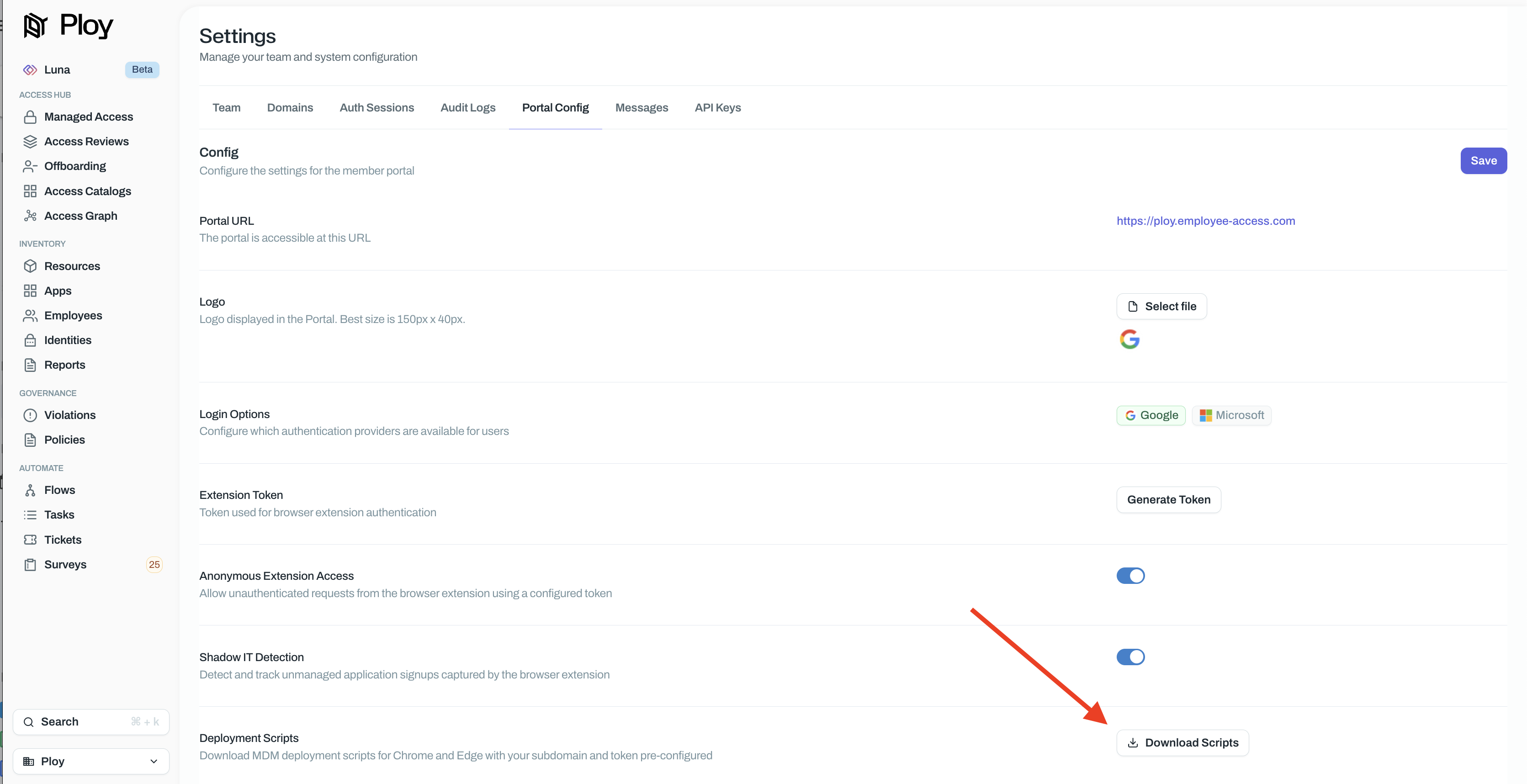 Download policy button in Ploy portal settings