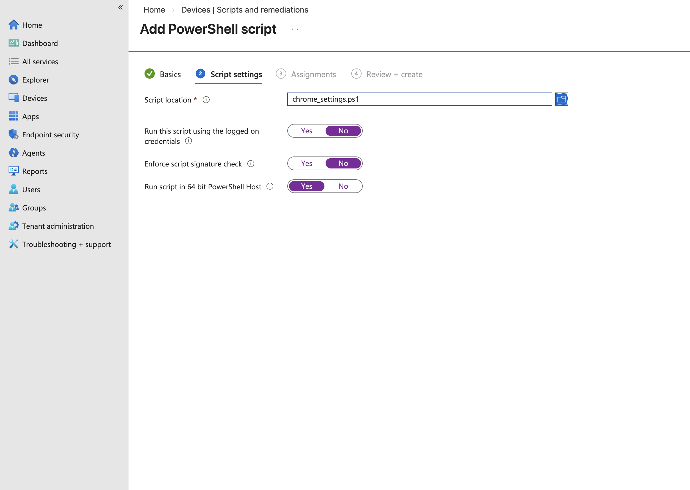 Create new policy button in Intune