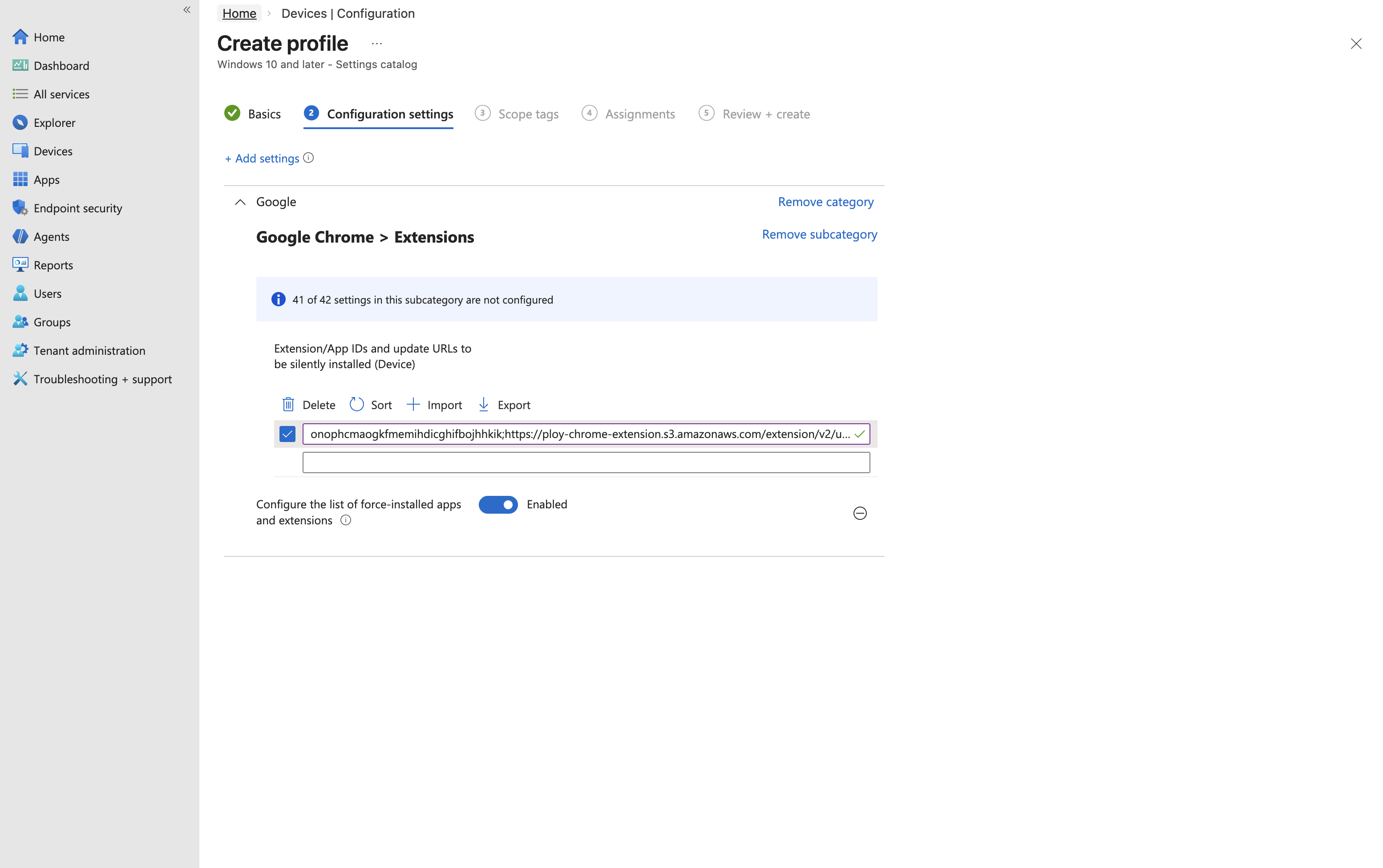 Paste extension ID and update URL