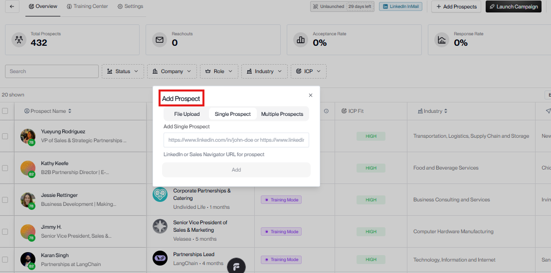 Add prospects options