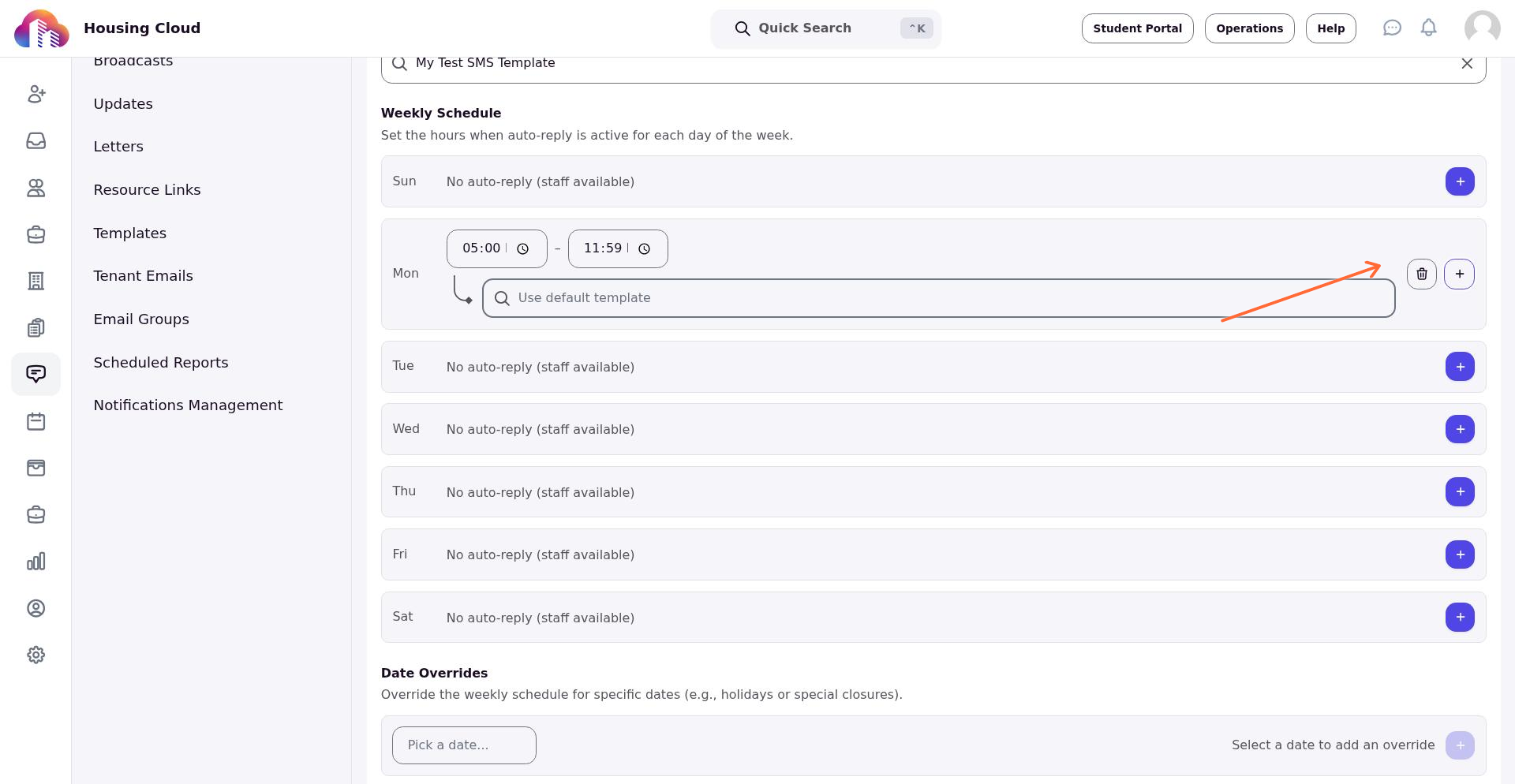 Enable auto-reply button next to Monday in the weekly schedule