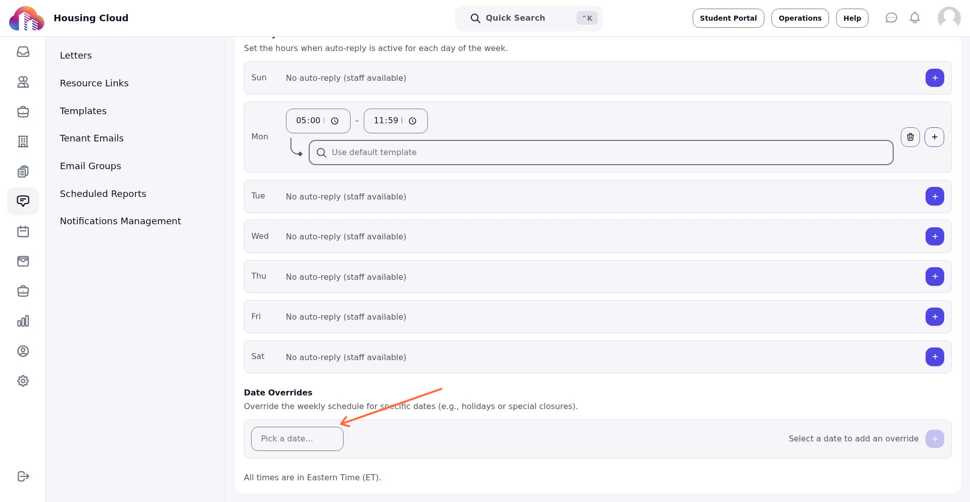 Date picker field for adding date overrides