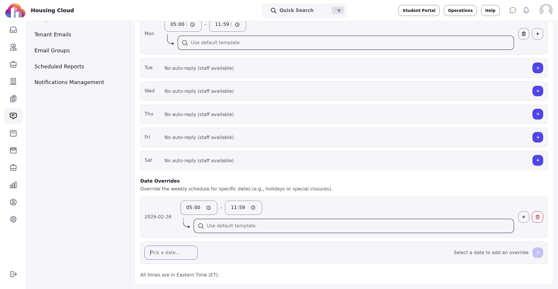 Save button at the bottom of the auto-reply configuration page