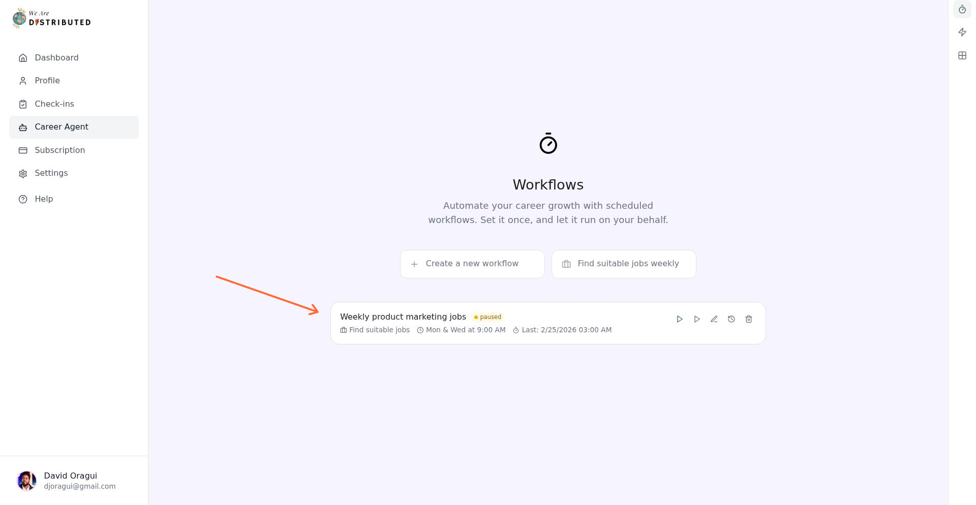 Workflow card showing status indicator and last run timestamp