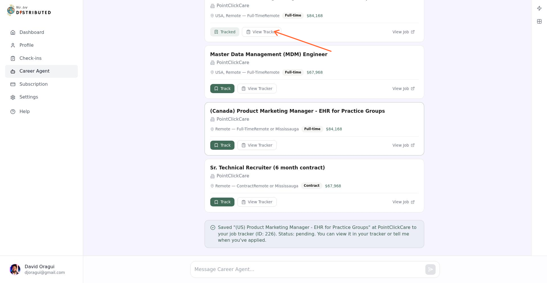 View Tracker link on a tracked job card