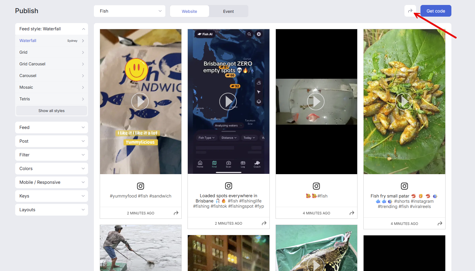 Arrow icon beside Publish button to generate demo link