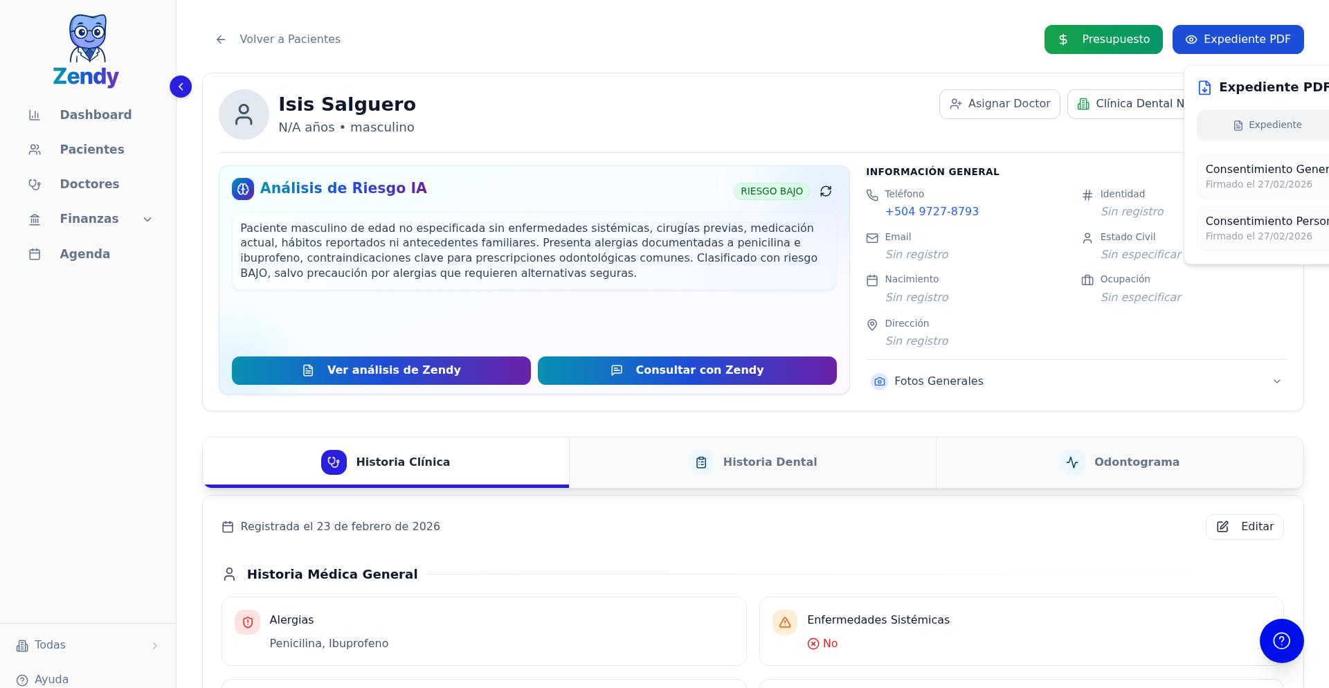 Lista de consentimientos con sus estados