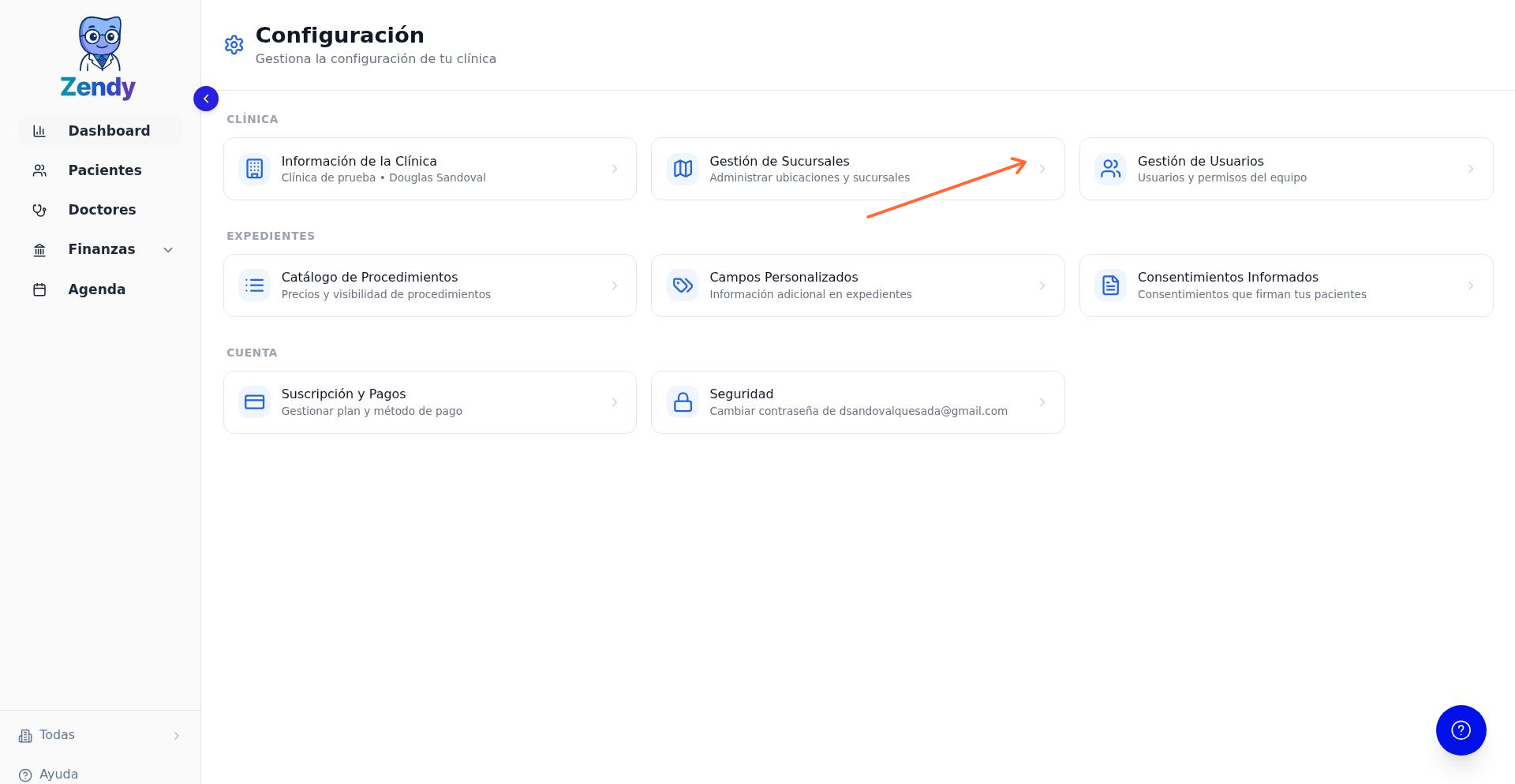 Tarjeta de Gestión de Usuarios en la pantalla de Configuración