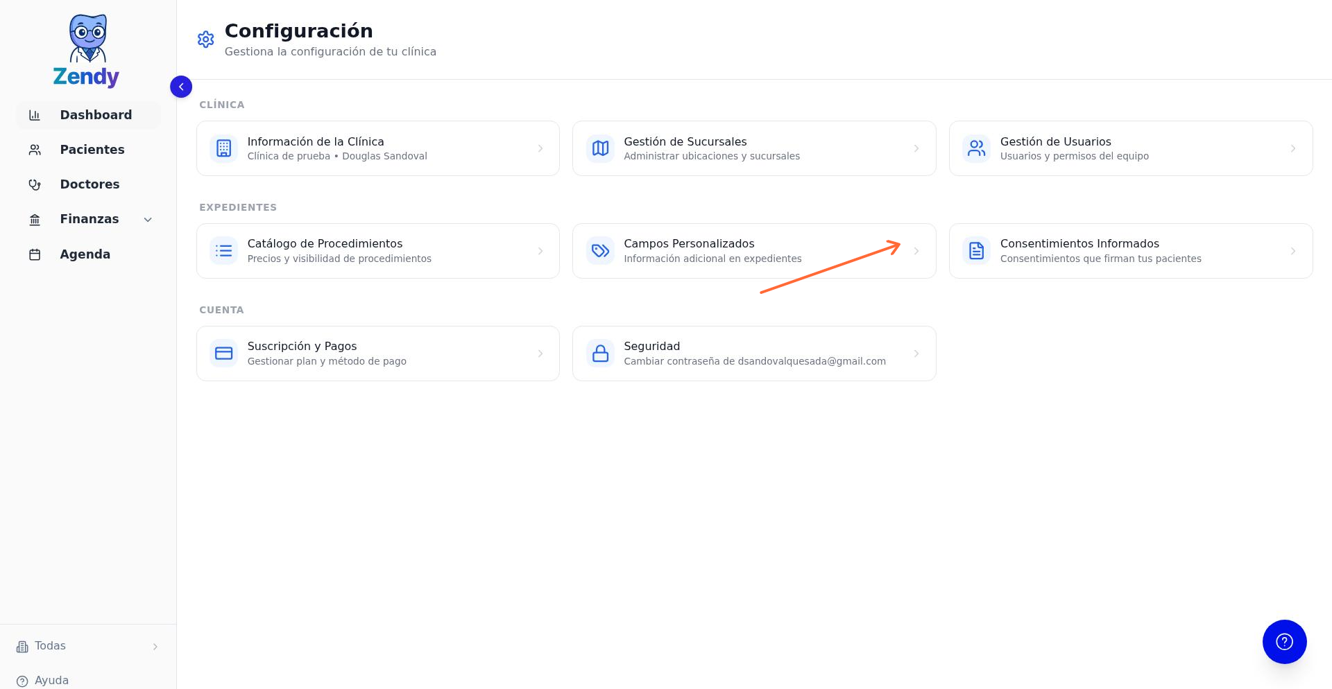 Navegación a la sección de Consentimientos Informados en Configuración