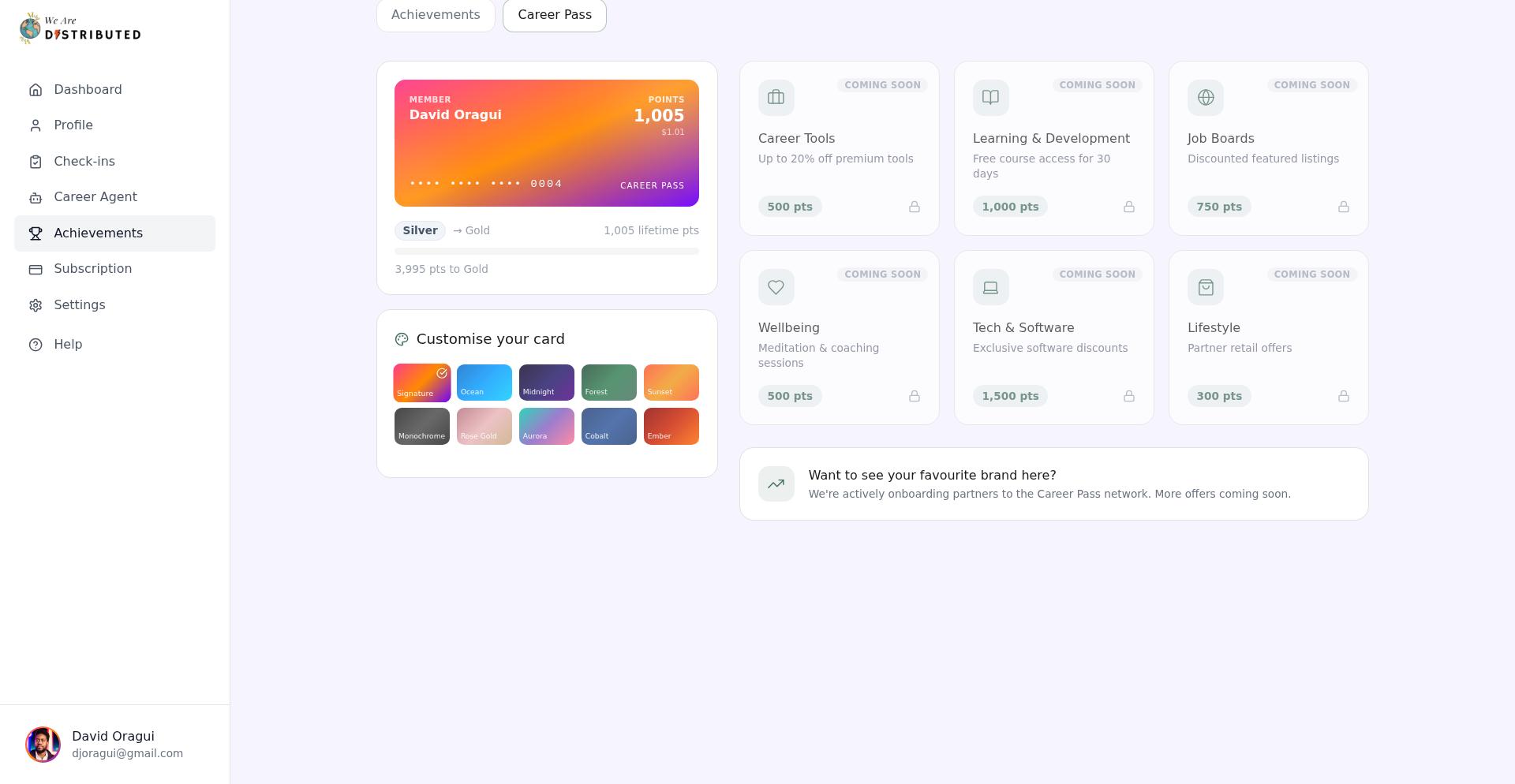 Points transaction history showing chronological list of activities, points earned, and balance