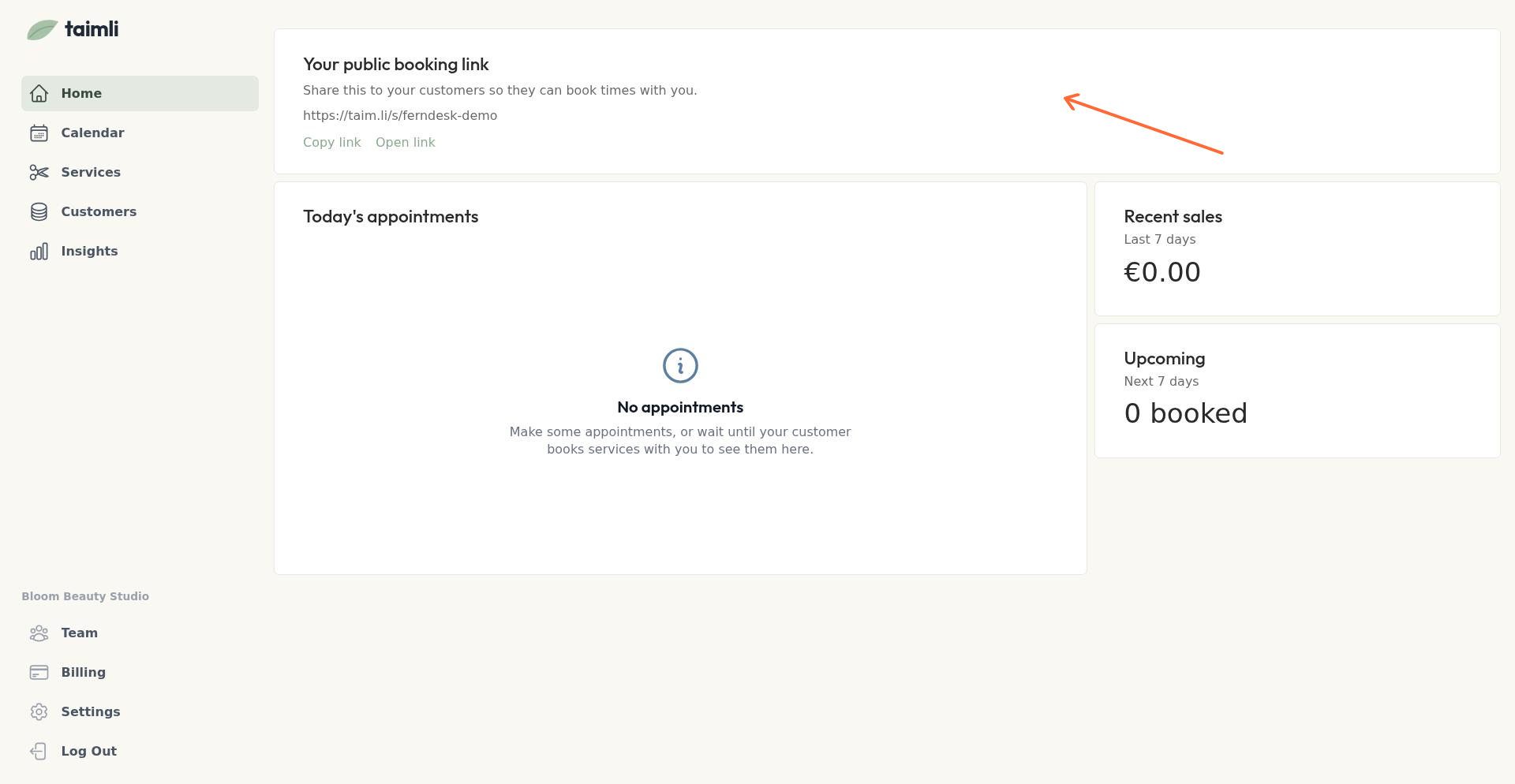 Avaleht näitab avaliku broneerimislingi kaarti