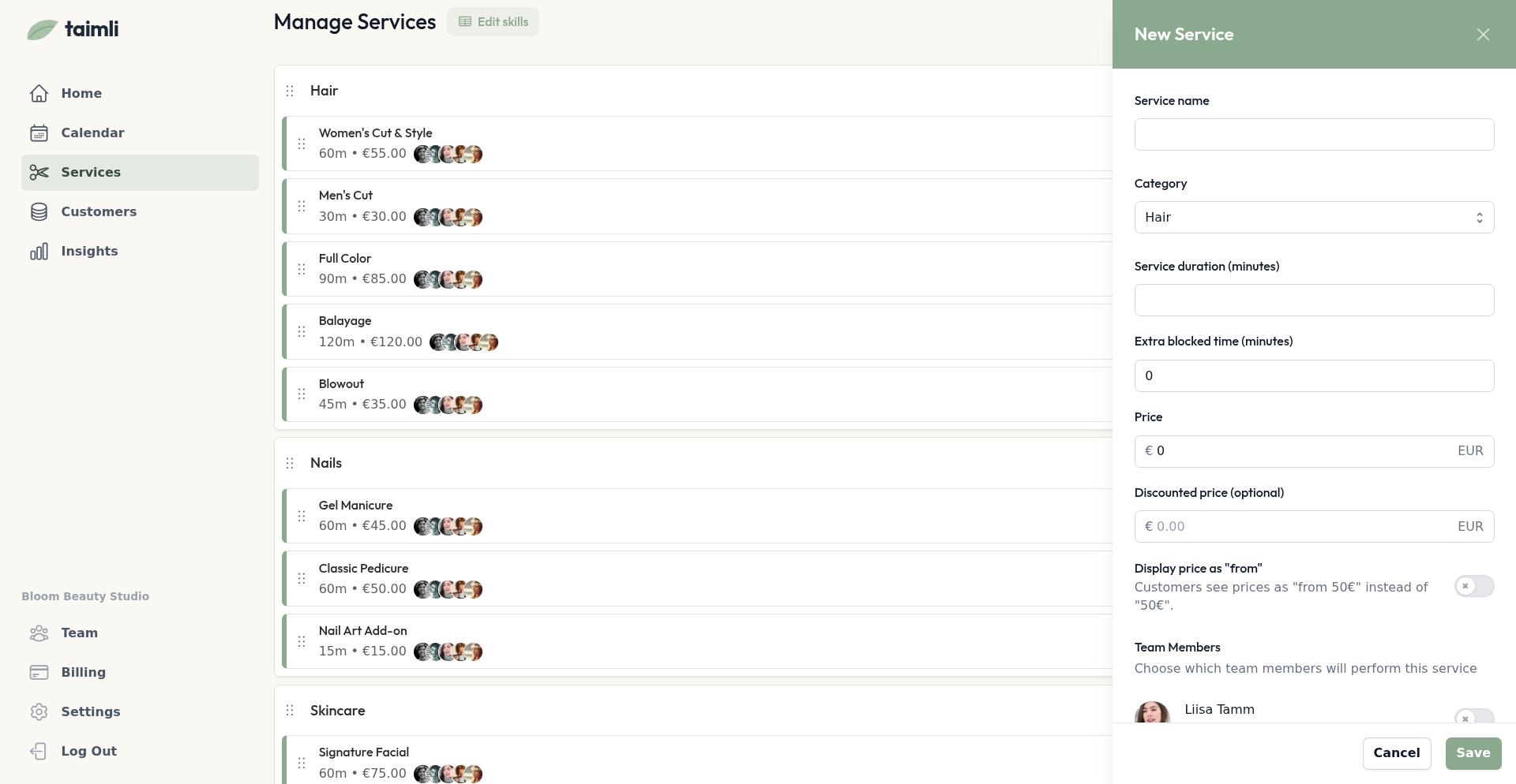 Uue teenuse loomise vorm