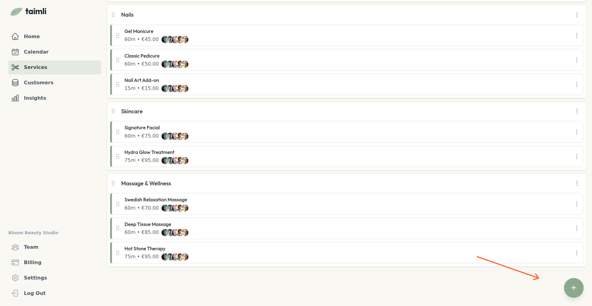 FAB-nupp uue teenuse või kategooria loomiseks