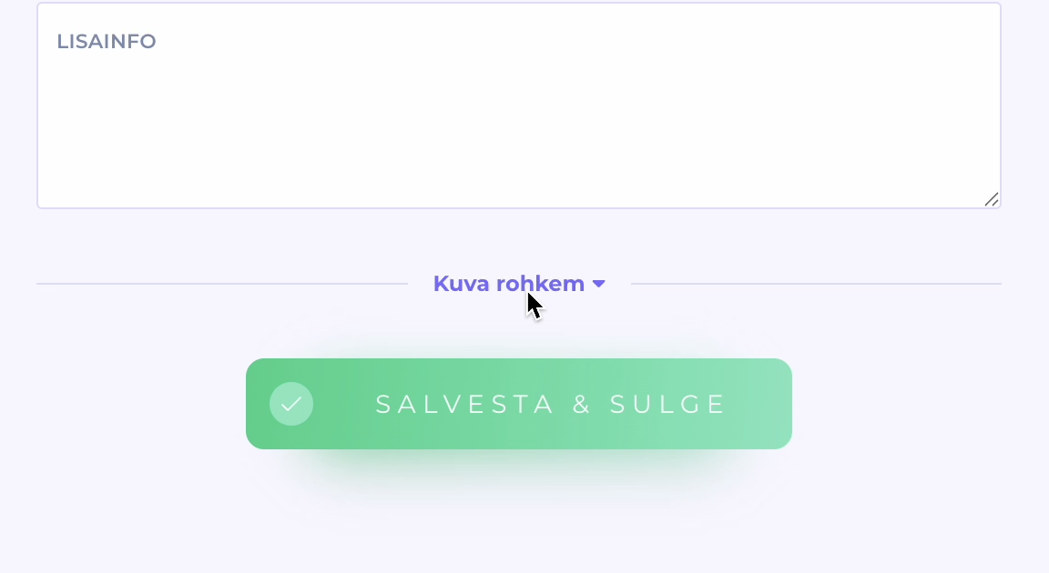 Lisainfo sektsioon avatud, et lisada broneerimislingi juhiseid