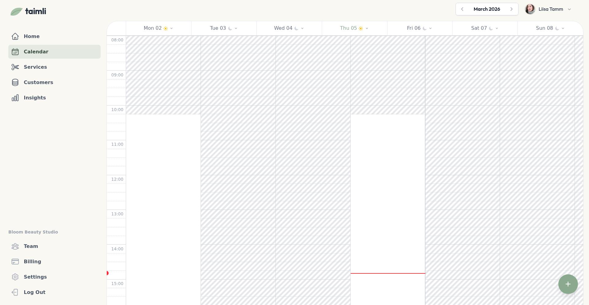 Kalender valgete saadavuse plokkidega