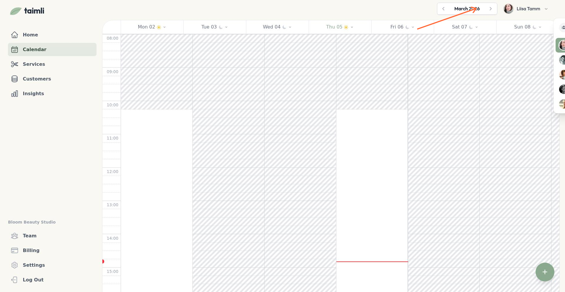 Töötajate valiku rippmenüü ülemises paremas nurgas